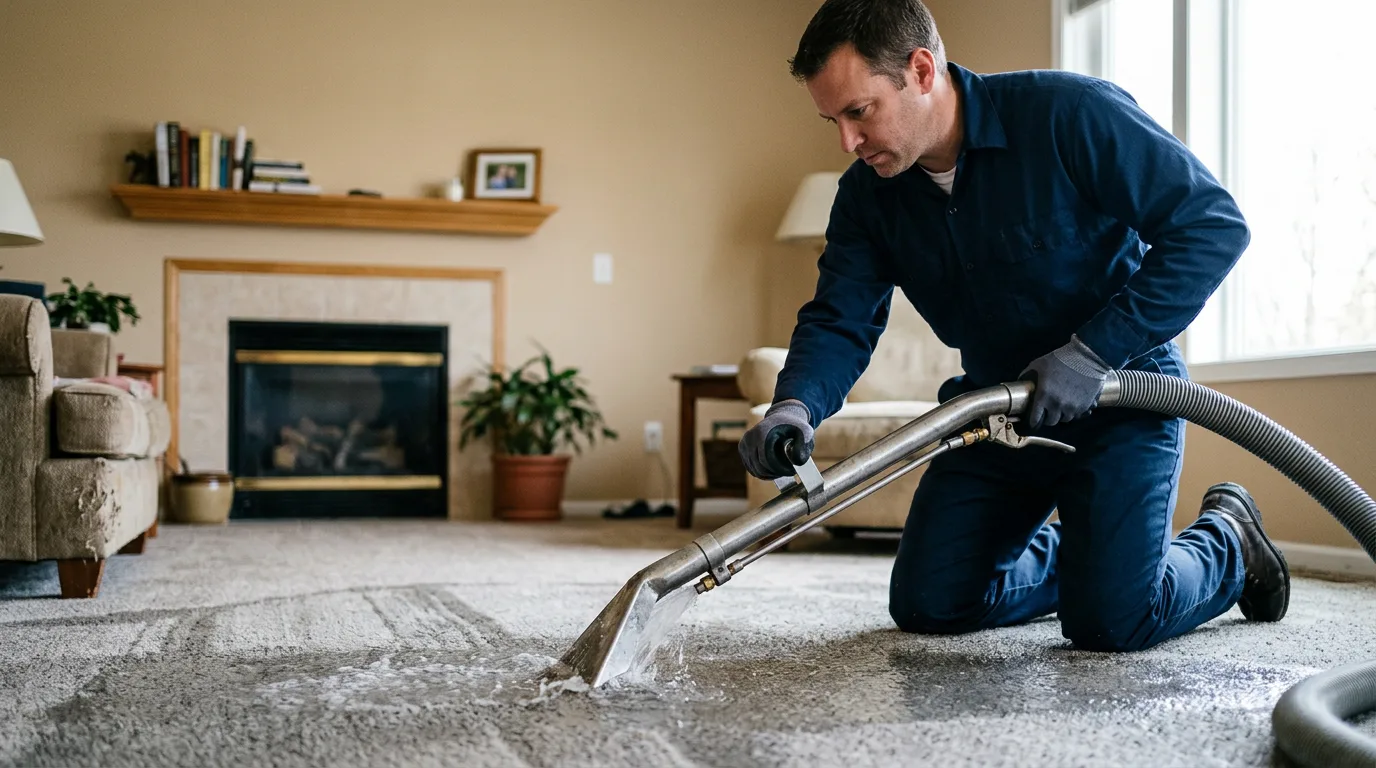 Water damage restoration technician working near West Liberty, IL